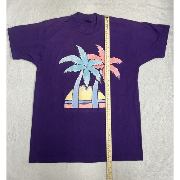 Vintage 90s Beach Palm Trees Single Stitch Puffy Graphic T-Shirt Purple Size XL - Picture 8 of 10
